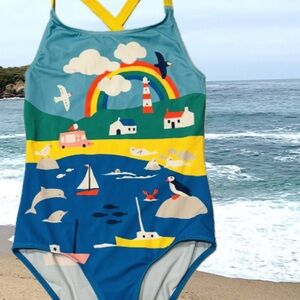Boden Kids One Piece Swimsuit with Rainbow and Ocean Design